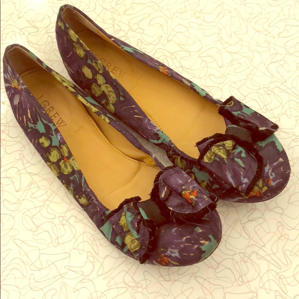 J Crew Flats Abstract Purple Floral w/ Bow